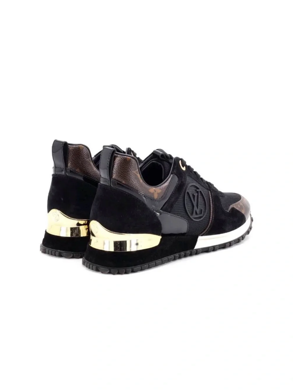 Louis Vuitton Black Sneaker with Brown Monogram & Gold Accent
